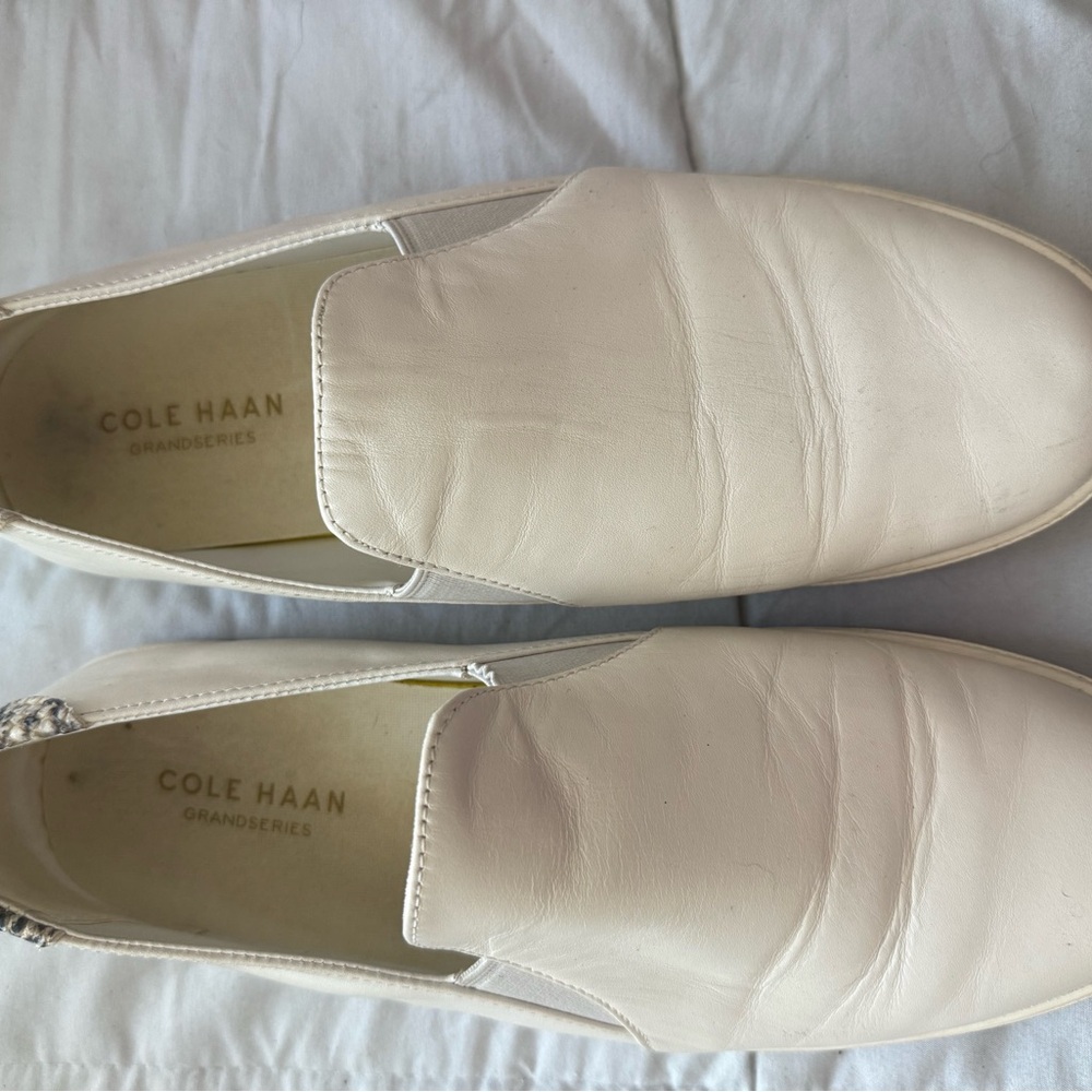 Cole Haan Cream Leather Slip-On Loafers